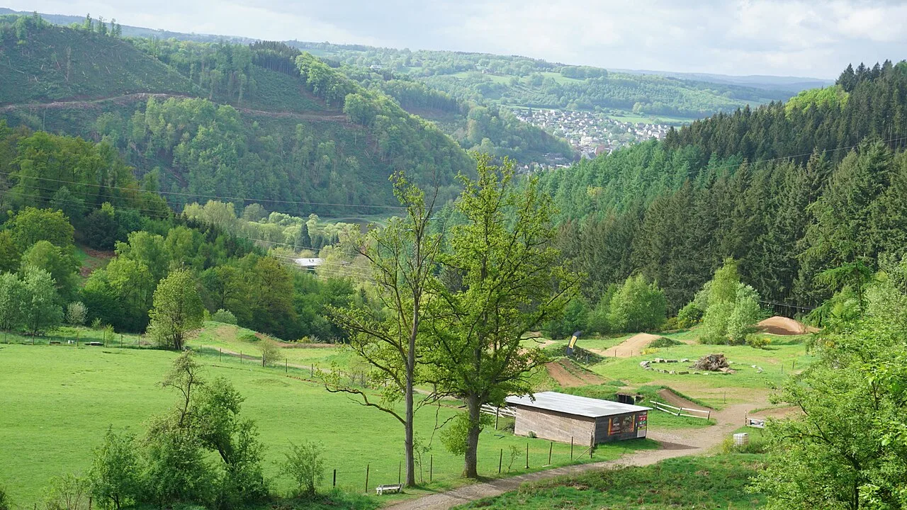 Groen Ardennse landschap met weidegronden en bossen bij Malmedy, op tien minuten van Spa-Francorchamps